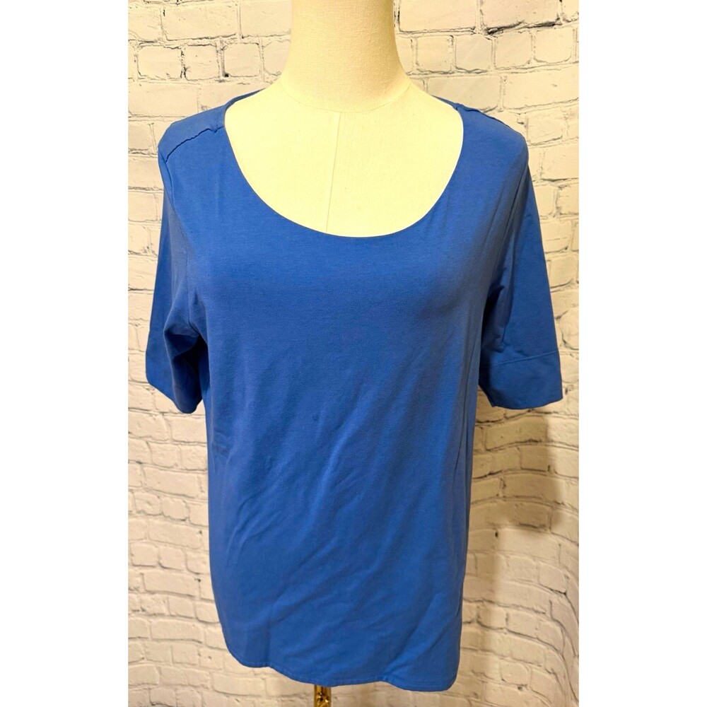 Chico's Blue Scoop Neck Short Sleeve Knit Stretch T-Shirt Women Size L